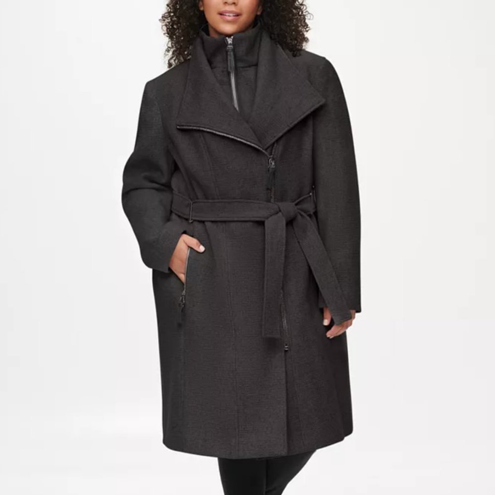 Calvin Klein Women's Plus Size Belted Coat - Black, NWT